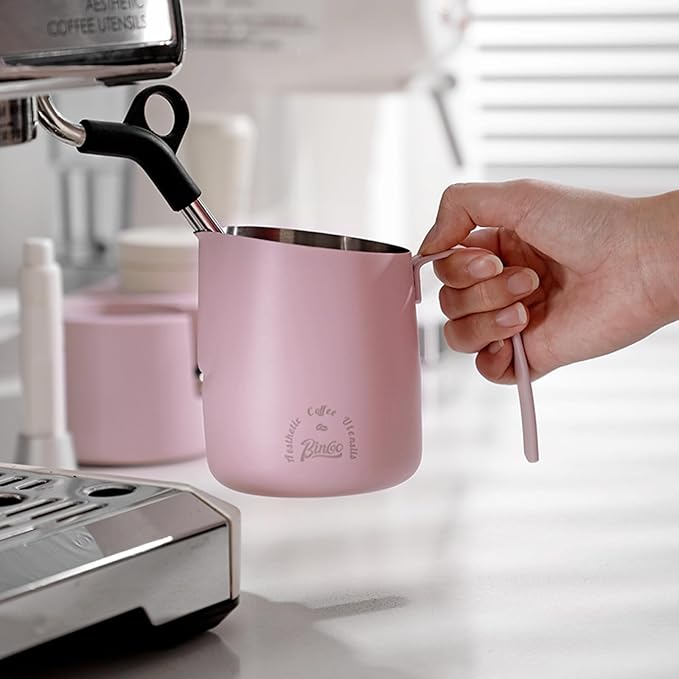 Pink Milk Pitcher 750ML - Espresso Steaming Pitcher with Large Handle and Scale,Stainless Steel Milk Frothing Cup for Cappuccino, Latte Art,Coffee Machine Accessories