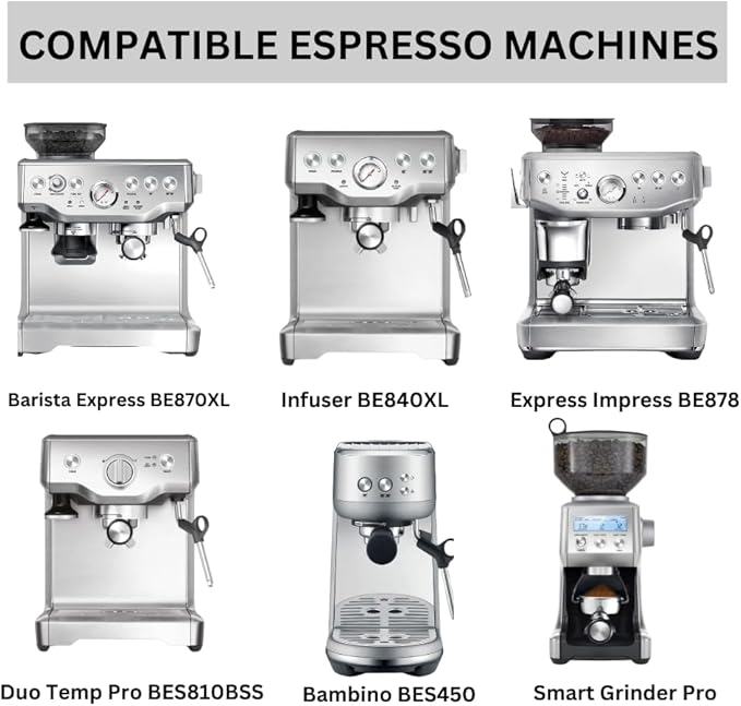 54mm Bottomless Portafilter 3 Ears ABS Handle – Fits Breville Barista Express, Bambino, Impress, Duo Temp Pro and Infuser – Includes 18g Filter Basket Hands-Free Dosing Funnel & 1.7mm Puck Screen
