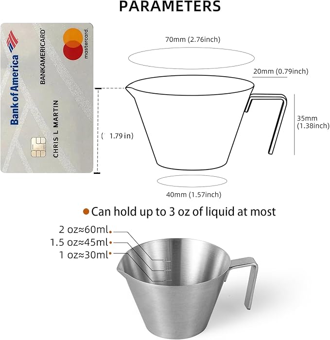 MHW-3BOMBER Espresso Shot Cups with Handle Espresso Measuring Cup Dishwasher Safe 2 Pack Stainless Steel Pouring Cup for Tomato Sauce|Steak Sauce|Dessert|Beverage (Matte Glossy) G6196-OS