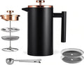 Small French Press 350ml Black, Double-Wall Insulated French Press Coffee Press Stainless Steel for travel camping, Single Cup Pour Over Coffee Maker Black(1 cup, 12 OZ)