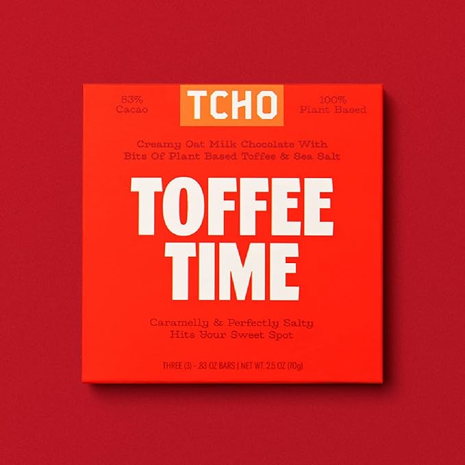 TCHO Toffee Time 53% Oat Milk Chocolate Bars (3 pack) | Plant Based, Organic & Fair Trade, | Non GMO, Non-Dairy, Vegan, Soy Free (2.5oz each)