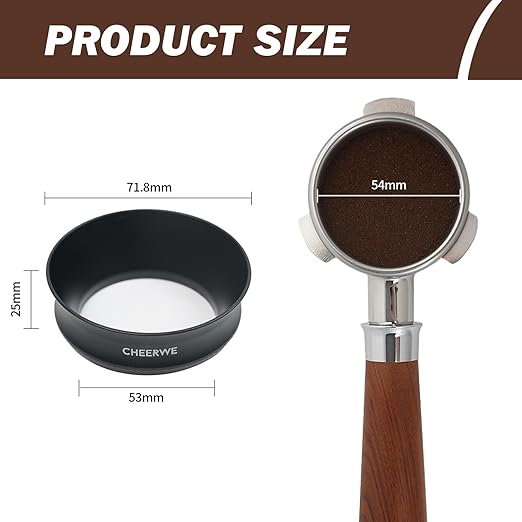 54mm Magnetic Espresso Dosing Funnel, Aluminum Coffee Ring with 8 Magnets, 25mm Height, Black