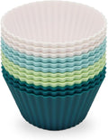 Large Silicone Baking Muffin Cups, 12 Pack Reusable Cupcake Liners Jumbo Size 3.54inch Cake Molds, BPA Free, Dishwasher Safe(White, Green, Navy, Dusty Blue)