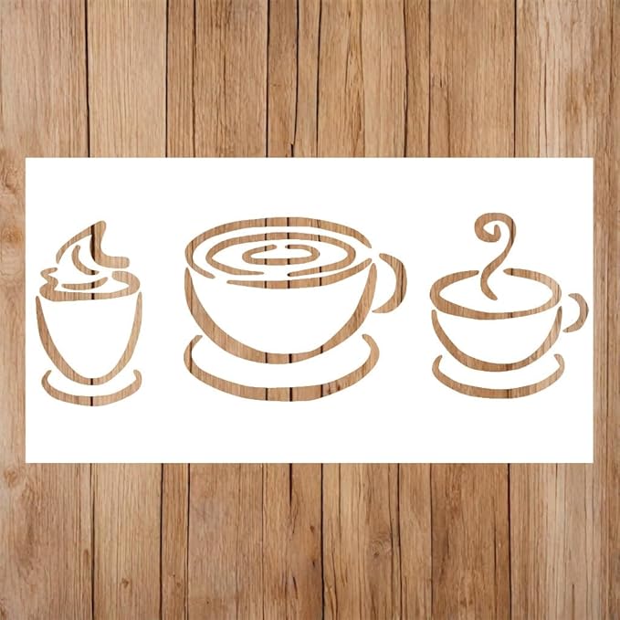 Coffee Cup Stencil, Teacup Stencil | Coffee Bar Coctail Stencils for Painting on Wood, Glass, Wall, Rock, Fabric, Walls, Canvas, Glassware | Coffee Stencils (5x8)