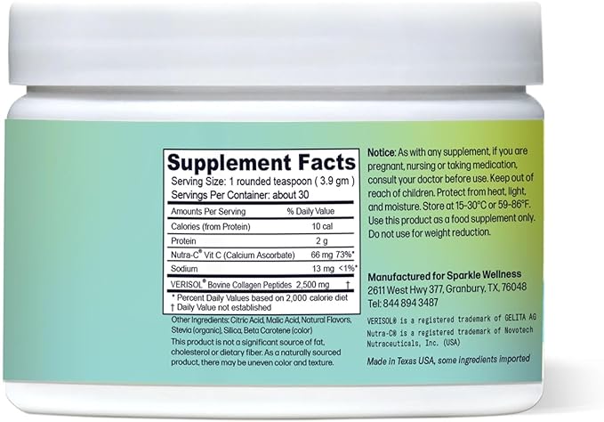 Sparkle Wellness VERISOL Bioactive Hydrolyzed Collagen Peptides | Collagen Powder Supplement with Vitamin C for Skin, Hair & Nail Health | Skin Boost (Tropical) [30-Serves]