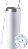 20 oz Skinny Tumbler with Lid and Straw,Stainless Steel Vacuum Insulated Tumbler Cup Double Wall Leak-proof Coffee Mug,Travel Thermal Water Tumbler for Home,Office,Outdoor(White,1)