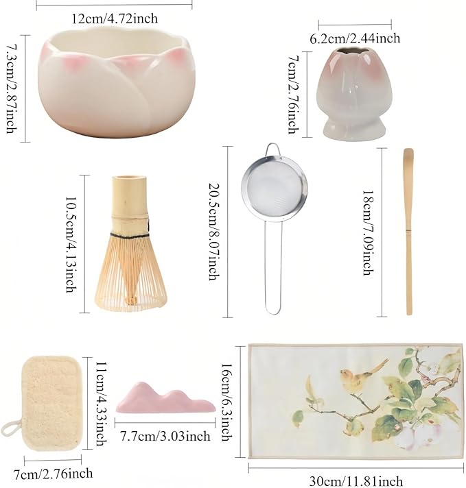 8 pieces Handmade Gift box set of ceramic matcha bowl, Japanese retro high appearance level tulip matcha bowl