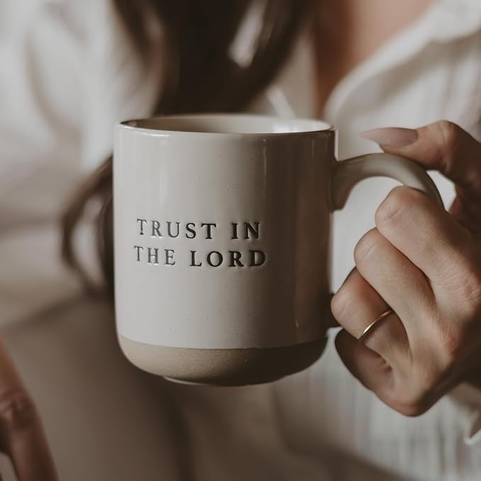Sweet Water Decor Trust in the Lord Stoneware 14oz Cute Coffee Mugs for Hot & Cold Drinks - Dishwasher & Microwave Safe - Christian Gifts for Women and Men - Ideal Tea & Espresso Mugs