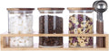 KKC HOME ACCENTS Sealed Glass Food Storage Jars with Scoop for Kitchen Counter,Glass Tea Canisters for Loose Tea,Ground Coffee,Bean,Sugar,Nut,Wooden Top Glass Containers with Spoons,25 Fluid-oz