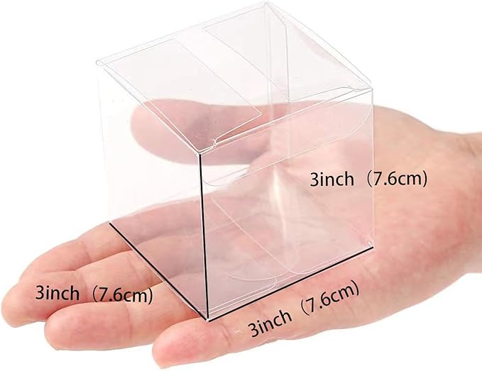 100 Pack 3x3x3 Inch Clear Plastic Bakery Boxes for Hot Chocolate Bombs, Small Pastries & Cookies