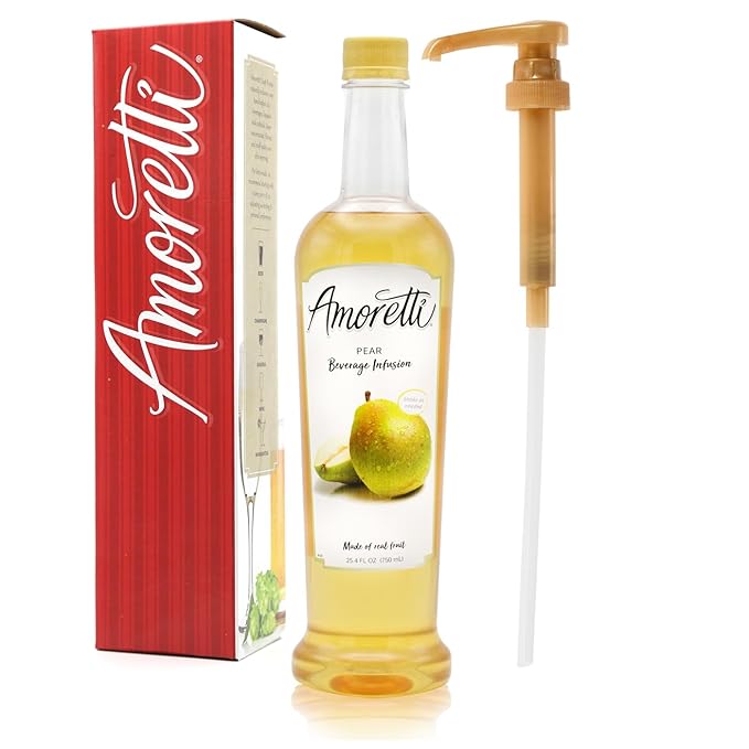 Amoretti - Pear Beverage Infusion, 94 Servings Per Bottle (750 ml) - Drink Mix & Water Enhancer with Pump for Flavoring Cocktails, Waters, Teas, and other Beverages, Preservative Free