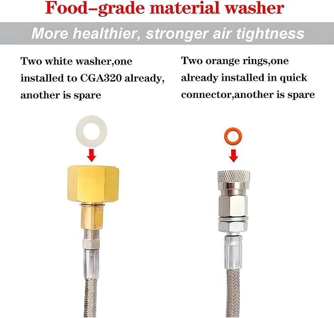 Upgrade Soda Machine Co2 Adapter Hose with High Pressure 60in Stainless Steel Hose,CGA320 to TR21-4 Carbonated Water Soda Maker Co2 Fill Kit Compatible with OneTouch/Jet/Aqua Fizz Soda Maker