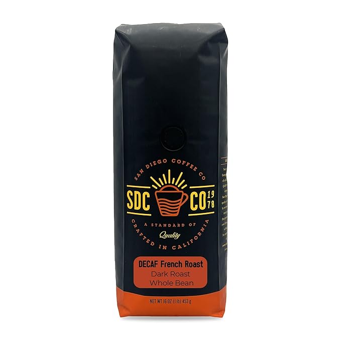 San Diego Coffee DECAF French Roast, Dark Roast, Whole Bean Coffee, 16-Ounce Bag Café en grano tostado descafeinado