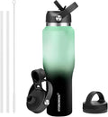 HYDROWION 40 oz Insulated Water Bottle with Straw fit in Car Cup Holder(Cold 48 hrs, Hot 24 hrs) Drinking Bottle with Straw Lid, Spout Lid and Flex Cap Leakproof Travel Thermo Mug，Mint - Black