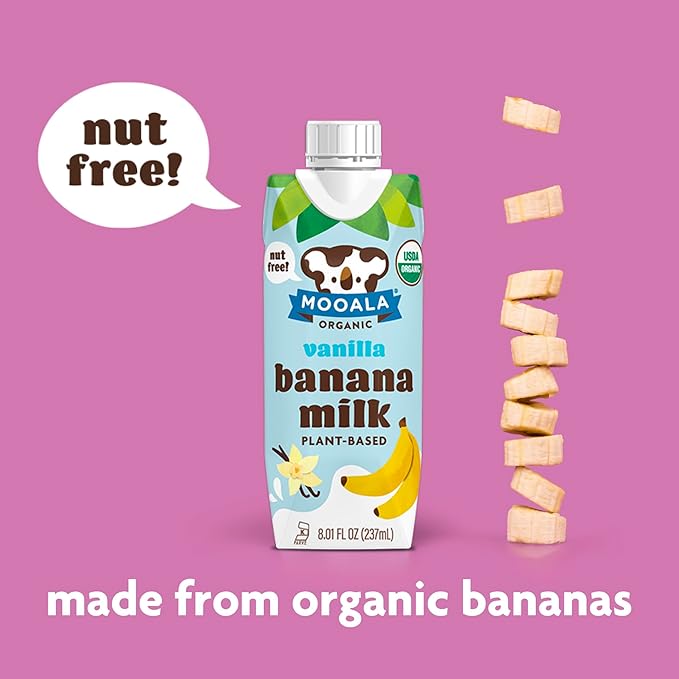 Mooala - Organic Vanilla Bananamilk, Lunchbox Friendly, Shelf-Stable, Non-Dairy, Nut-Free, Plant-Based Beverage, On the Go 12 Pack