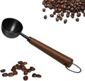 1pcs Coffee Scoop for Ground Coffee, Beans and Tea，Vintage Coffee Measuring Spoon with Long Wooden Handle 30ml/10g Capacity 304 Stainless Steel（Black)