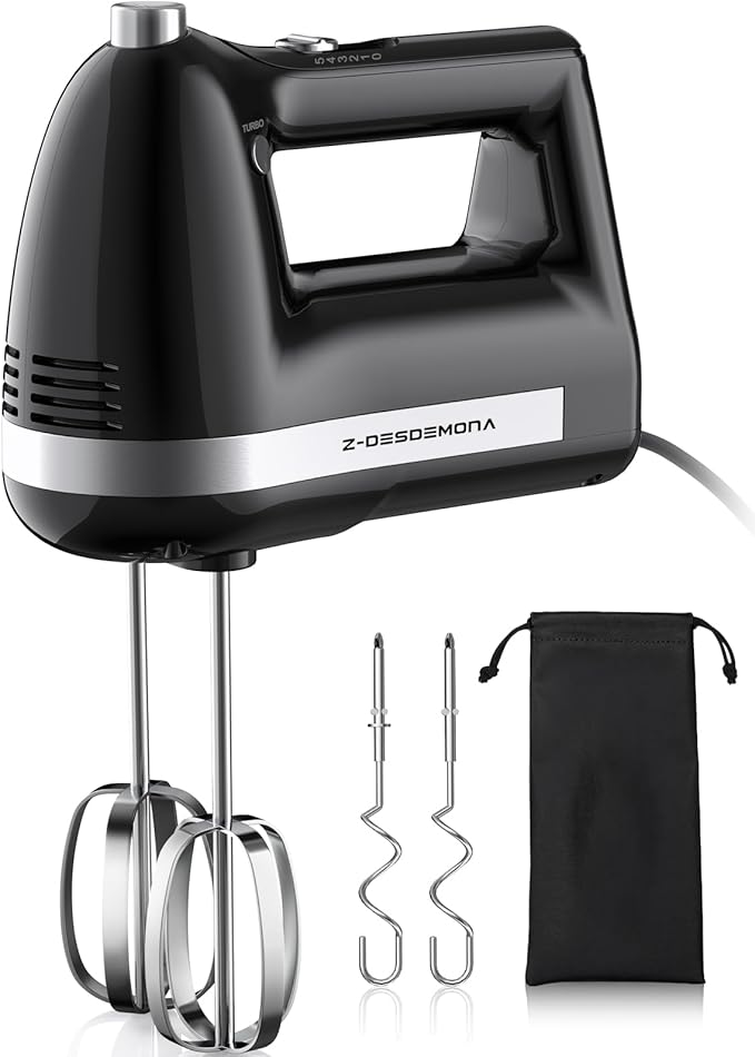 Electric Hand Mixer, Powerful 300W Hand Mixer Electric Handheld with 304 Beaters, Dough Hook,Hand Held Mixer with Turbo for Baking Cakes, Eggs, Cream Food(Black)