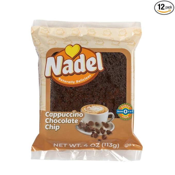 Nadel - Naturally Delicious Cappuccino Chocolate Chip bread, Lunch snack breakfast bars coffee cake, Natural fresh brand mocha chocolate cake 12 pack