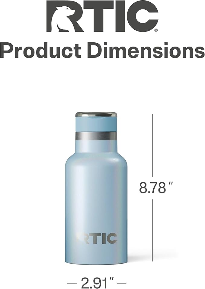 RTIC Little Journey Bottle with Straw, Insulated, Stainless Steel, Metal, Double Wall Vacuum-Insulation, Ceramic-Lined, Leak-Proof Lid, BPA-Free Water Flask for Sports, Travel, RTIC Ice Glitter
