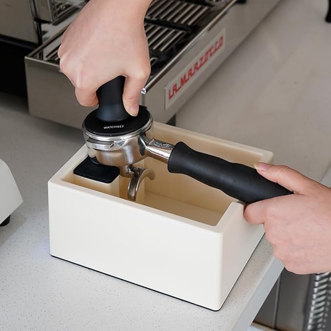 watchget Espresso Knock Box, Coffee Ground Knock Box, Dual Function Storage and Tamping Tool with Non-Slip Base, Made of Durable ABS Plastic, Perfect for Baristas and Coffee Enthusiasts, White