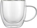 Restaurantware-Forma Professional 8.5 Ounce Glass Coffee Cups, 2 Insulated Coffee Cups With Handle - Dishwashable, Reusable, Clear Double Wall Beverage Tumblers, Freezable, For Hot Or Cold Beverages
