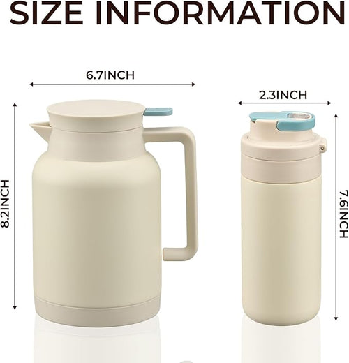 2 Pack 49oz Thermal Coffee Carafe and 15oz Insulated Water Bottle, Stainless Steel Vacuum Thermal Carafes and Water Bottle for Keeping Coffee, Tea, Water - Keep 12 Hours Hot, 24 Hours Cold