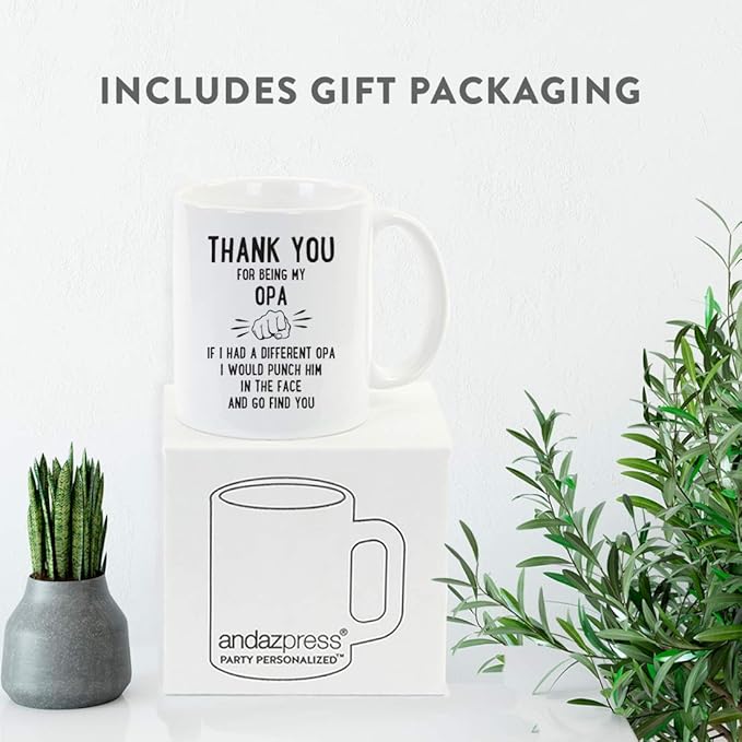 Andaz Press Funny Family 11oz. Coffee Mug Gift, Thank You for Being My Opa, Punch in Face, 1-Pack, Christmas Birthday Drinking Cup Present Ideas