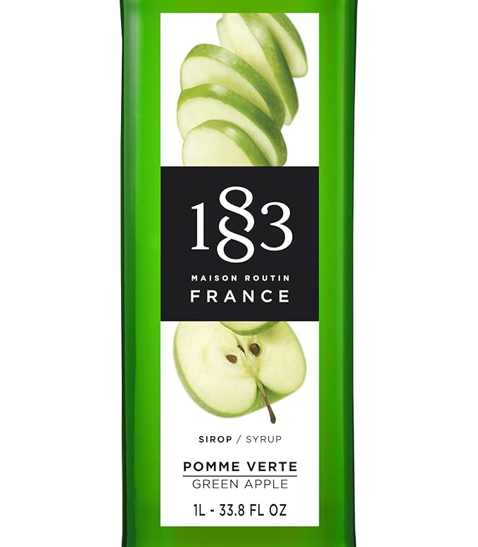 1883 Green Apple Syrup for Drinks, Made in France, 1 Liter Plastic Bottle