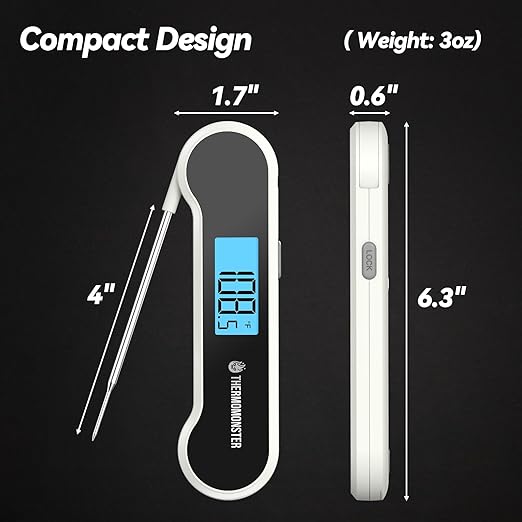 0.5 Sec Instant Read Meat Thermometer Digital with ±0.5℉ Precision, 100% Waterproof Auto Flip Bright LCD Screen, Motion Sensing Food Thermometer for Cooking Kitchen Oven Grill Candy BBQ, White