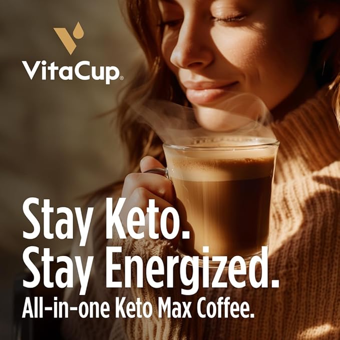 VitaCup Keto Max Dark Roast Coffee Pods, Ketosis & Energy, Butter, MCT Oil, Turmeric, B Vitamins, D3, All-In-One Keto Recyclable Single Serve Pod Compatible w/Keurig K-Cup Brewers,72 Ct