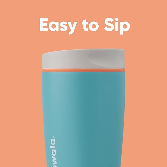 Owala SmoothSip Slider Insulated Stainless Steel Coffee Tumbler, Reusable Iced Coffee Cup, Hot Coffee Travel Mug, BPA Free 20 oz, Grey/Blue (Beachy Breeze)