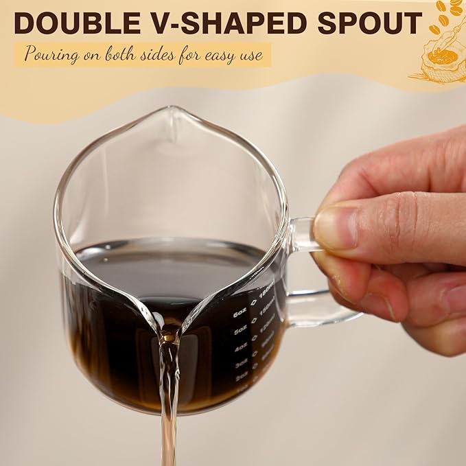 Patelai Espresso Cups Set of 2, 180ml/6oz Coffee Cups with Double Spouts & Handle, Scales Espresso Shot Glass for Espresso Machines, Milk Frothing, and Coffee Bars Accessories