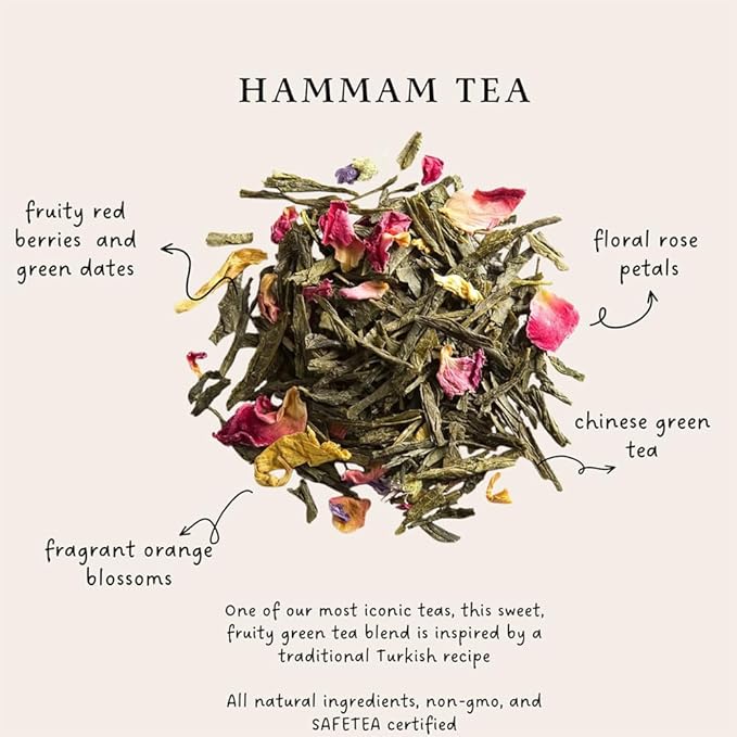 Palais des Thés - Hammam Tea - Green Tea, Rose & Red Berries - 3.5oz Loose Leaf Metal Gift Tin, Serves 20-25 Cups