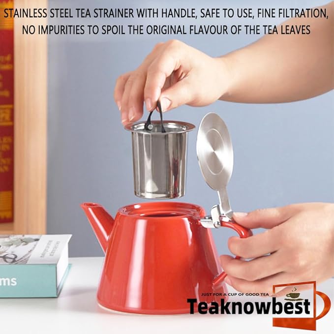 Ceramic teapot, 19oz Tea pot for loose leaf tea, Tea infuser pot with Removable 18/8 Stainless Steel Infuser and teaspoon, Suitable for 1-2 people to brew tea or coffee (pink)