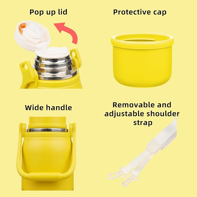 BJPKPK Insulated Thermos Water Bottle with Handle and Lid 27oz Stainless Steel Water Bottles Double Wall for Cold and Hot Beverages,Yellow