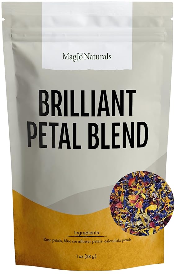 MagJo Naturals Brilliant Flower Petal Blend - Edible blend of calendula, blue cornflower and rose petals, all natural, food-grade, dried floral mix for baking, cocktails & garnish, Packaged in the USA