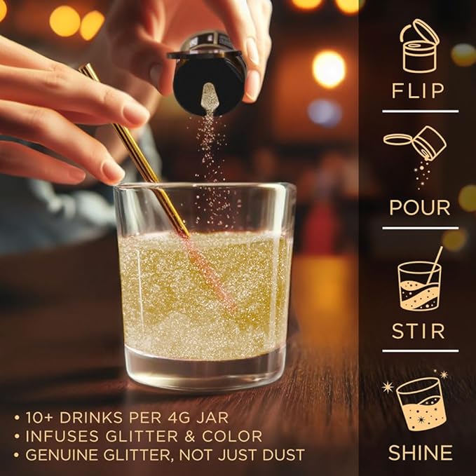 Brew Glitter Gold Edible Drink Glitter 1x 4g Jar for Cocktails, Beer, & Beverages