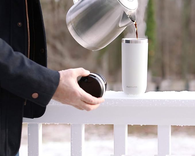 Cupture TWIST-TOP Vacuum-Insulated Stainless Steel Travel Mug, 16 oz, Winter White