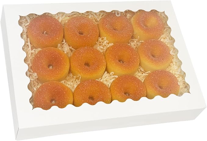 qiqee Auto-pop Up 14x10x2.5 Inch White Cookie Box with Window 15Pcs Pastry Macaron Bakery Box For Packaging