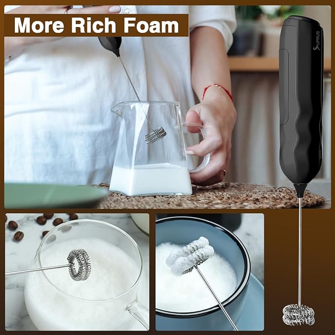 SUPRUS Ultra Fast Handheld Milk Frother Double Whisk with Stand 2 Batteries Stainless Steel for Lattes Cappuccino Matcha Hot Chocolate Coffee Bar Accessories Kitchen Gadgets Gift