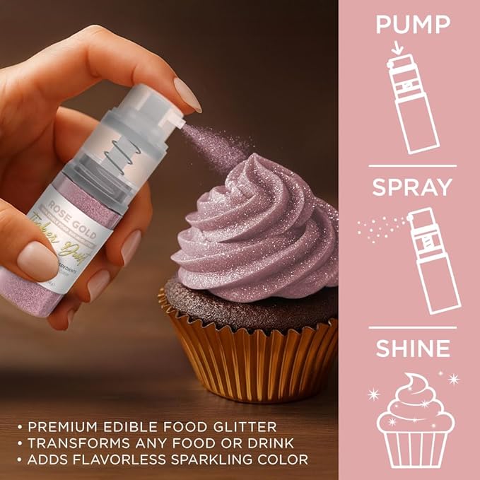 Bakell - Rose Gold Tinker Dust (4g, 1x Mini Spray Pump) Edible Glitter for Food, Desserts, and Beverages!