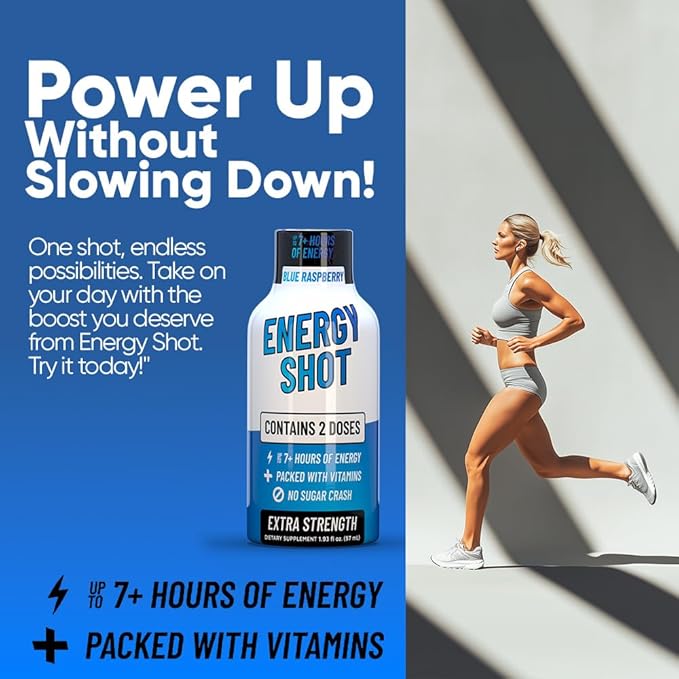 Blue Raspberry Extra Strength Energy Shot 12 pk – 260mg Natural Caffeine B12 B6 – Energy & Focus Support – 2 Servings Sugar Free Zero Calorie Green Tea B-Vitamins Electrolytes Vegan – 1.93 fl oz