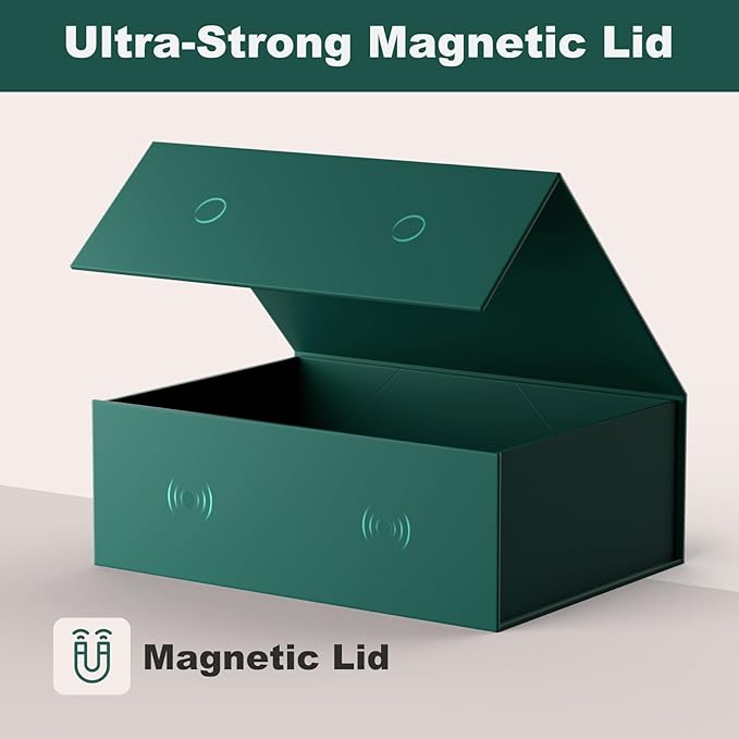HongCai printing Large Gift Box with Lids Green: 5 Pack 13.5×10×5 Inches Packaging with Magnetic Lid - Holds Christmas Birthdays Holiday Gifts - Ideal for Couples Friends Family