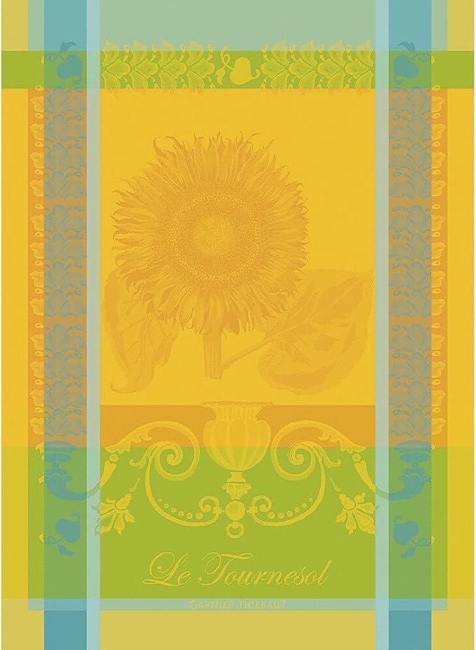 Garnier Thiebaut Le Tournesol Soleil (The Yellow Sunflower) French Kitchen Towel 22"x30", Cotton, Jacquard
