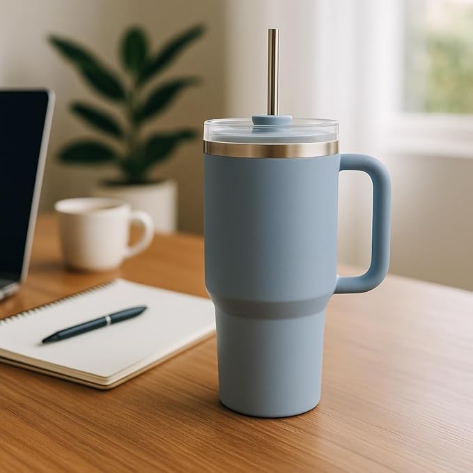 40oz Insulated Stainless Steel Tumbler with Handle and Straw – Durable Leakproof Travel Mug for Hot & Cold Drinks, Dishwasher Safe, Fits Car Cup Holders, Reusable Gift Cup