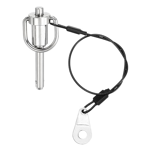 uxcell 1 Pcs Quick Release Pin, 1/4" x 1"(Dia. x L) Push-Button Ball Locking Pin 304 Stainless Steel Ring Handle Locking Pin with Wire for Audio Bimini Top Marine, Silver