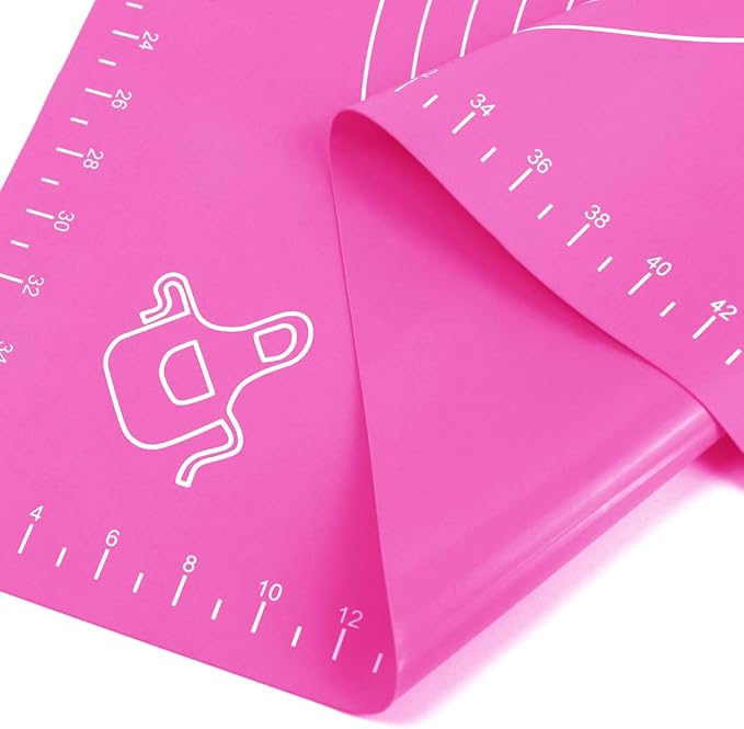 Silicone Baking Mat for Rolling Pastry Dough with Measurements, 25.6 x 17.7 BPA Free Non stick and Non Slip Pink Table Sheet Baking Supplies for Bake Pizza Cake