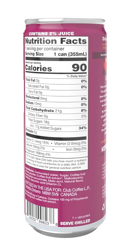 KOFEFRUT by beaniac Caffeinated Energy Drink, Honey Plum, Lightly Carbonated, Reduced Sugar, 80mg Caffeine, Polyphenols, Antioxidants, Vitamin C, 12 Fl Oz Can (Pack of 4)
