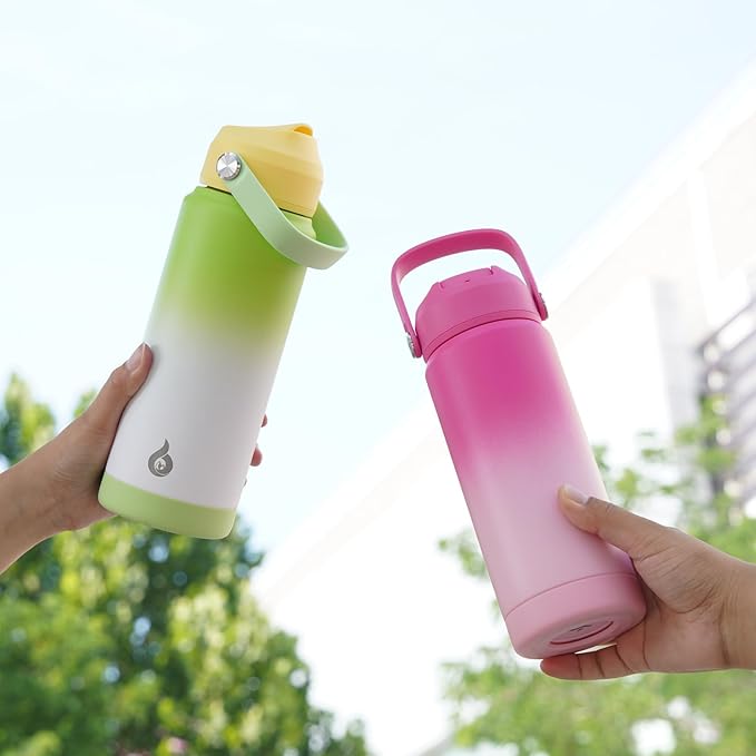 BJPKPK Insulated Water Bottle with Straw Lid, 18oz Thermos Water Bottles with Soft Nozzle, Flex Handle & Non-slip Boot, BPA Free Leak Proof Stainless Steel Metal Thermos, Tumblers, Cups,Black