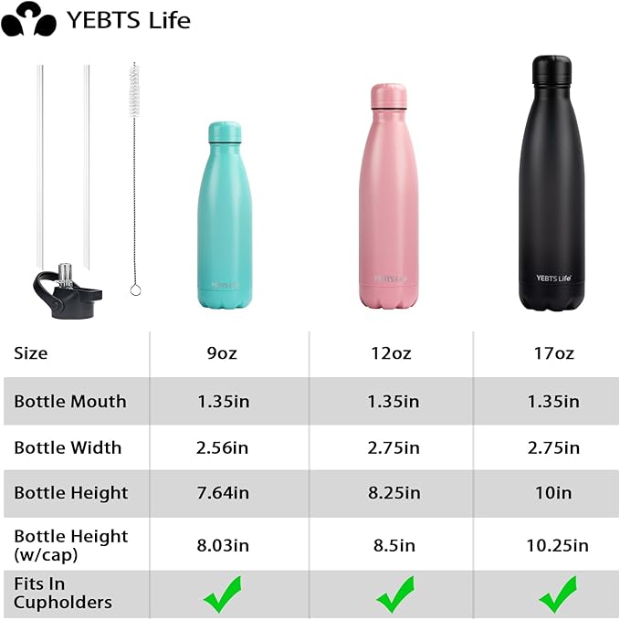 Insulated Water Bottle, 2 Pack-12oz Stainless Steel Water Bottles with straw lid, Metal Sports Water Bottles for Boys,Girls, Double Wall Vacuum BPA-Free Flask for School, Sports (Black-yellow)